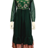 Bottle Green Kota Silk Handloom Dress With Red Border
