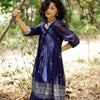 Ikkat Embroidered Mul Cotton Fit-and-Flare Midi Dress in Deep Navy