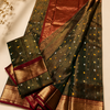 Olive Green Kataan Silk Tissue Saree With Gold & Silver Bootis