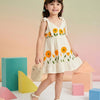 White Handpainted Sunflower Frock For Girls